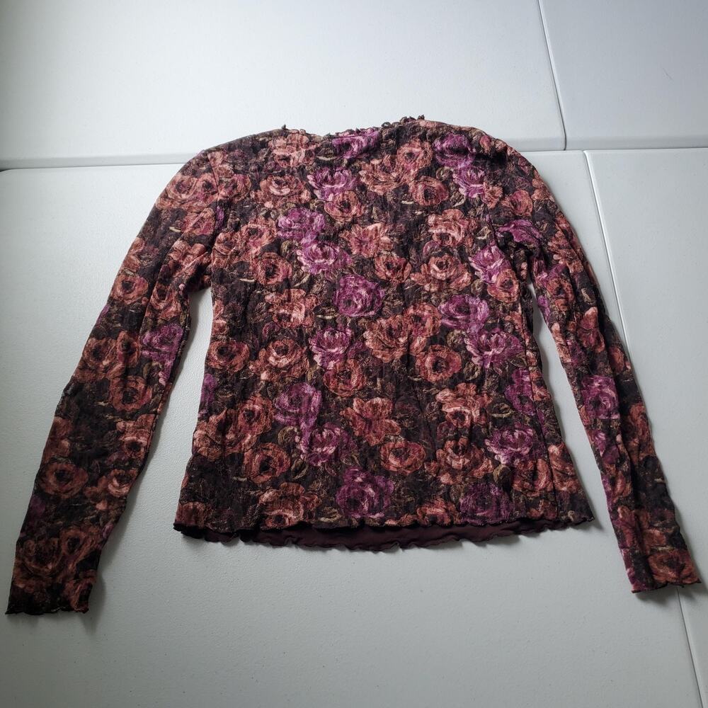 Y2K Whimsigoth Fairy Grunge Blouse Womens Small Petite Floral Mesh V Neck Boho - Picture 3 of 7